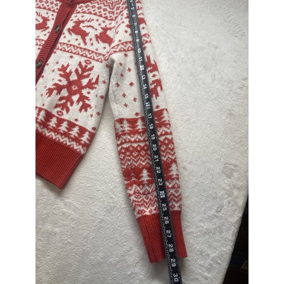 Christmas Sweater Dec. 25th Women’s S  Red/White Snowflakes Reindeer Cardigan - Picture 3 of 6